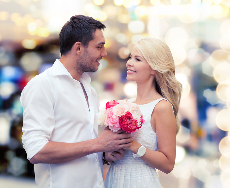 Happy Couple with Flowers 